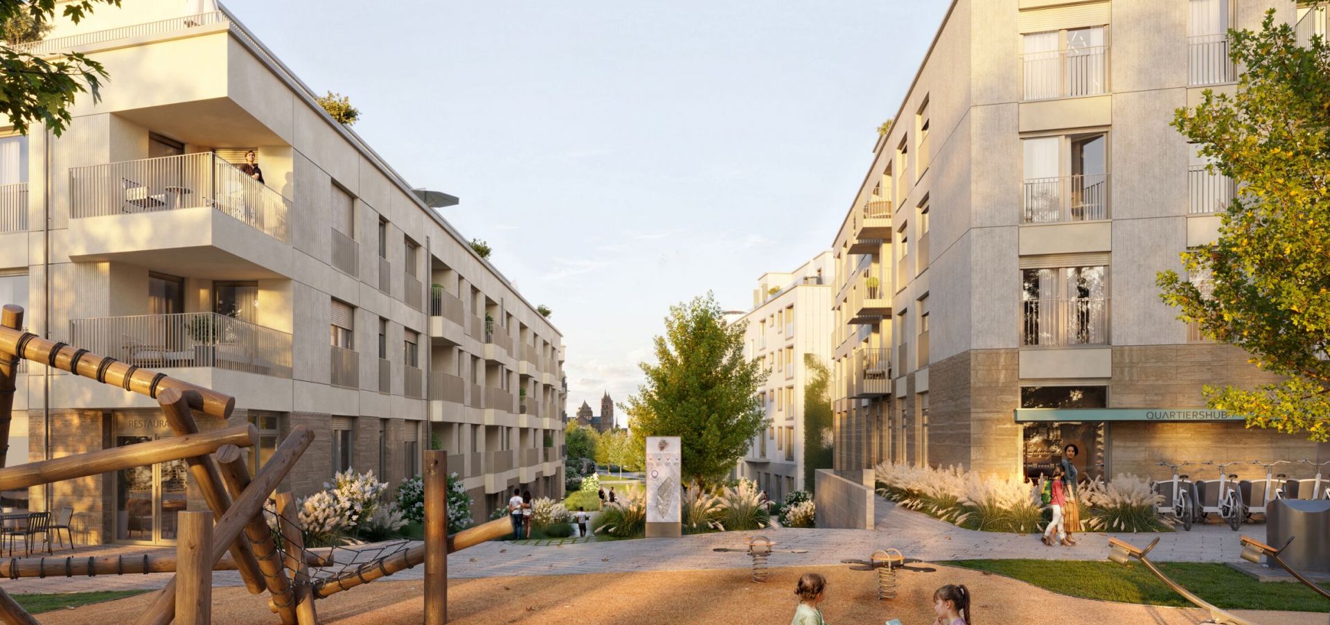 Visualisierung des Quartiers mit Spielplatz